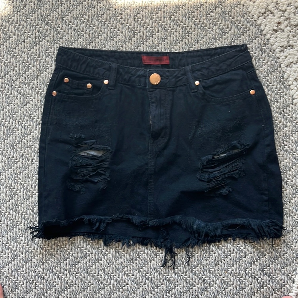 Black Distressed Mini Skirt